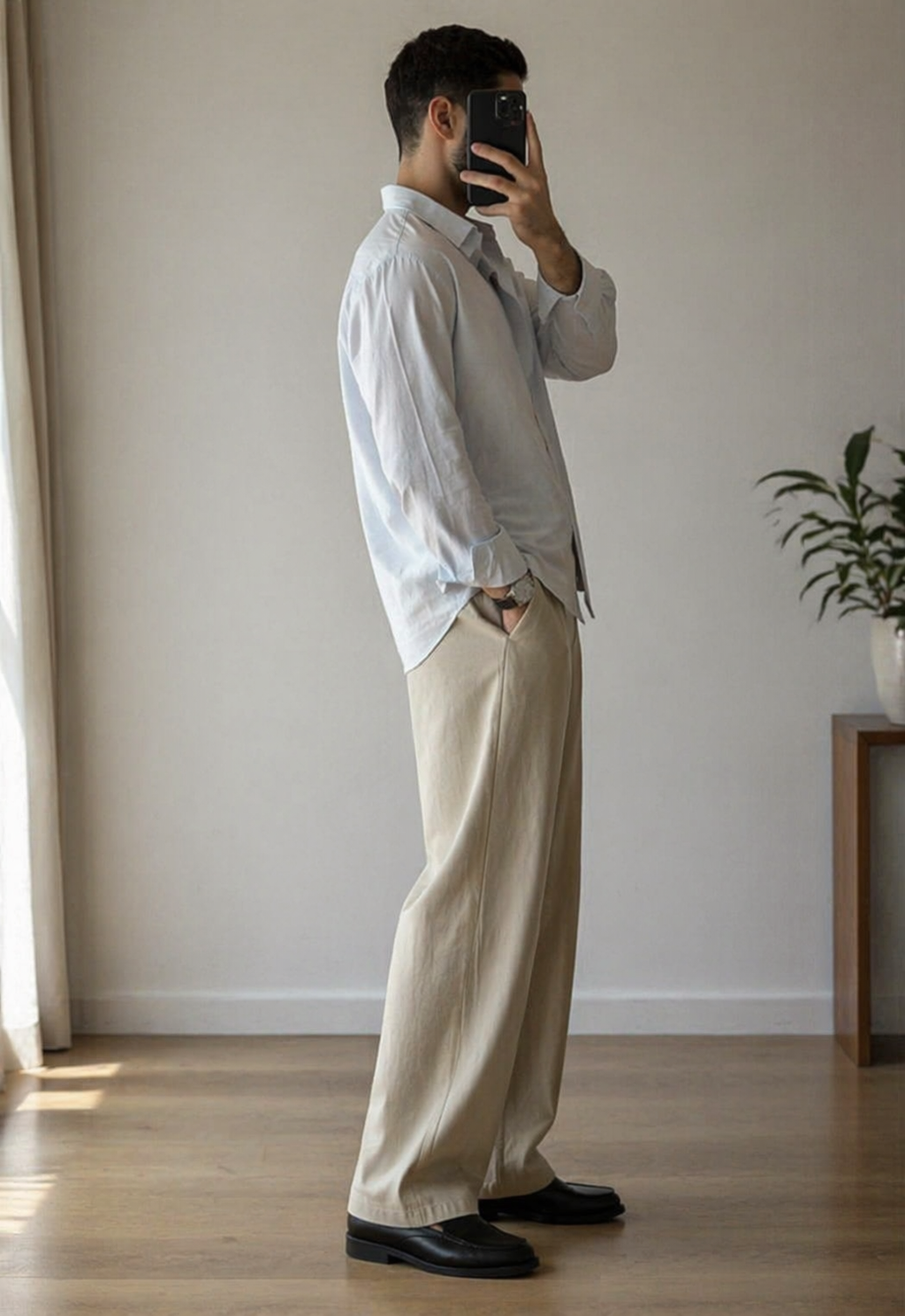 SKMRA Tailored Wide-Leg Jeans – Sand Beige