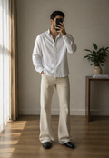 SKMRA Tailored Wide-Leg Jeans – Sand Beige