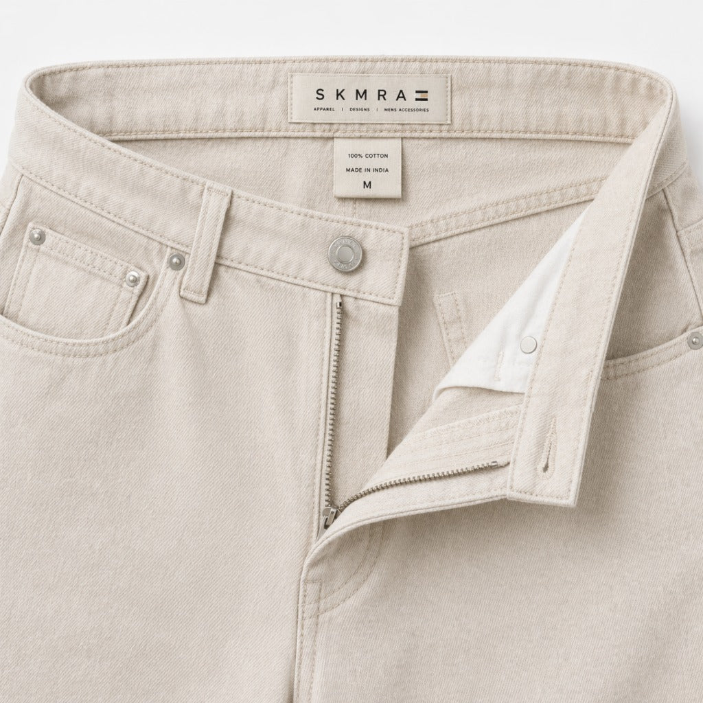 SKMRA Tailored Wide-Leg Jeans – Sand Beige