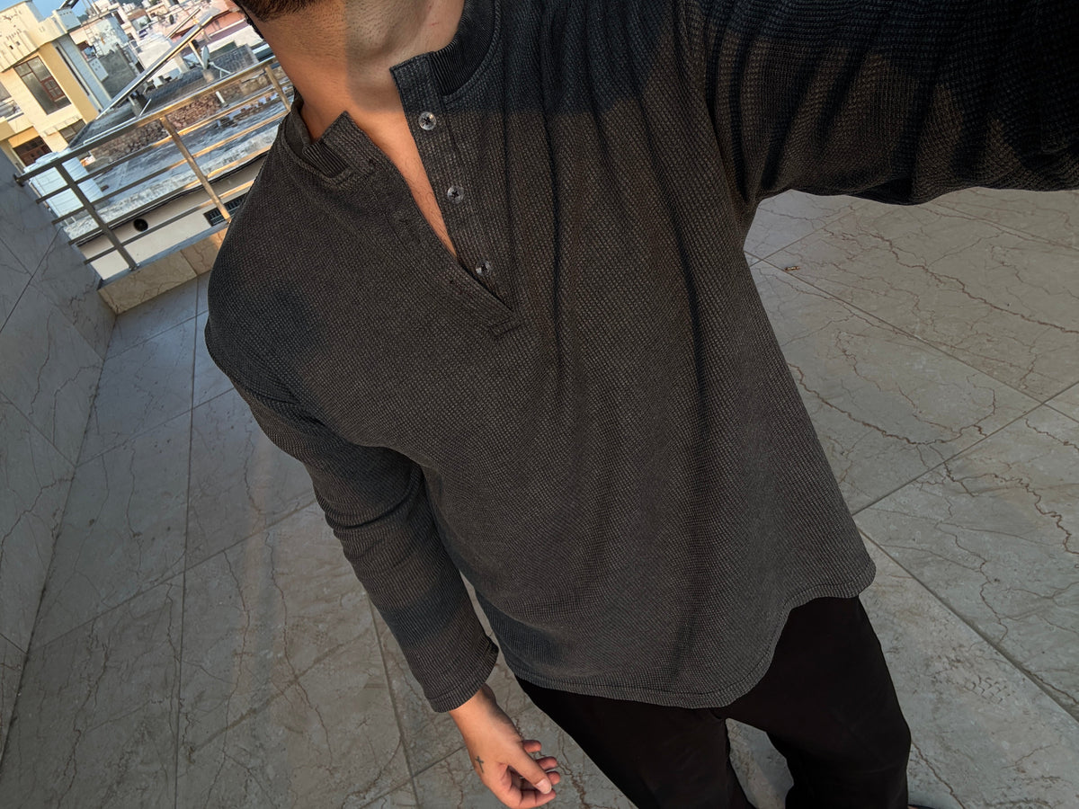 SKMRA Boxy fit Henley – Charcoal