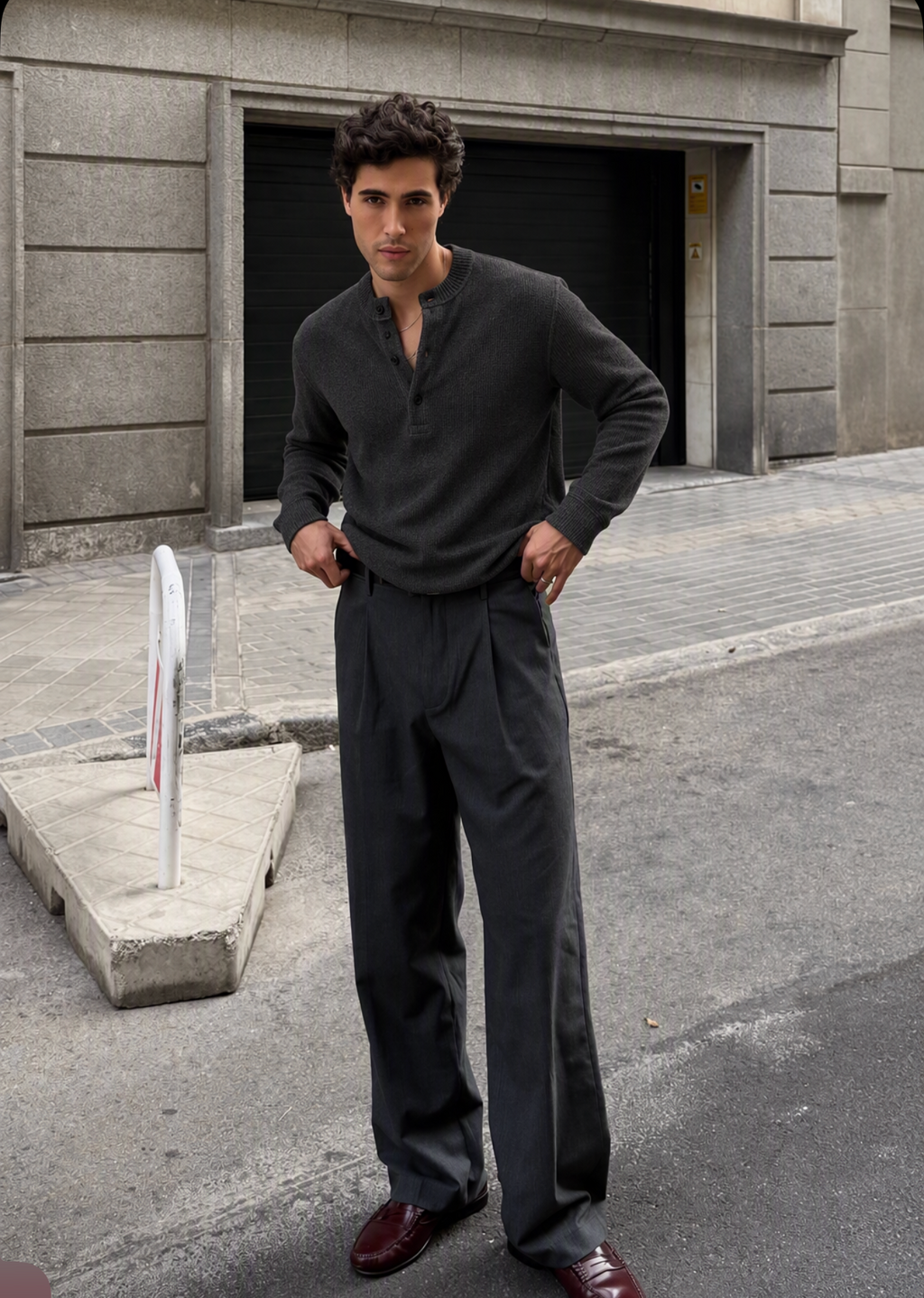 SKMRA Boxy fit Henley – Charcoal