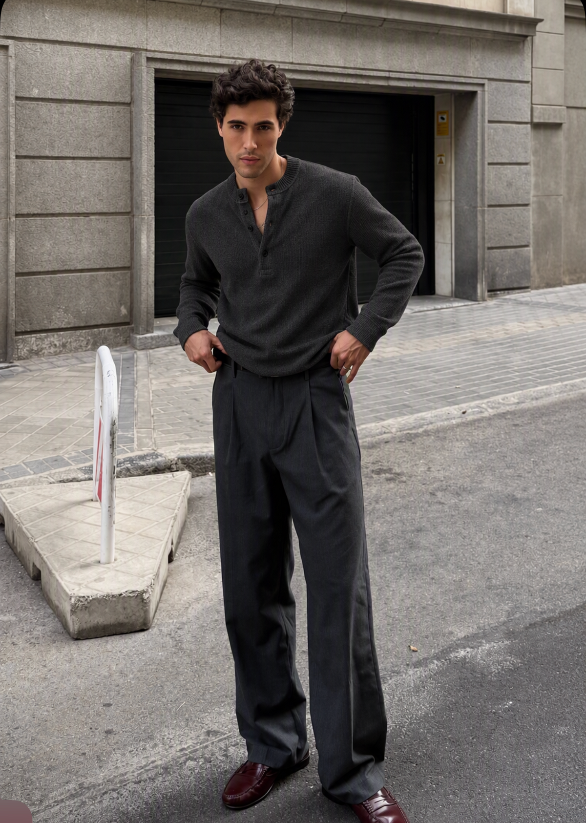 SKMRA Boxy fit Henley – Charcoal