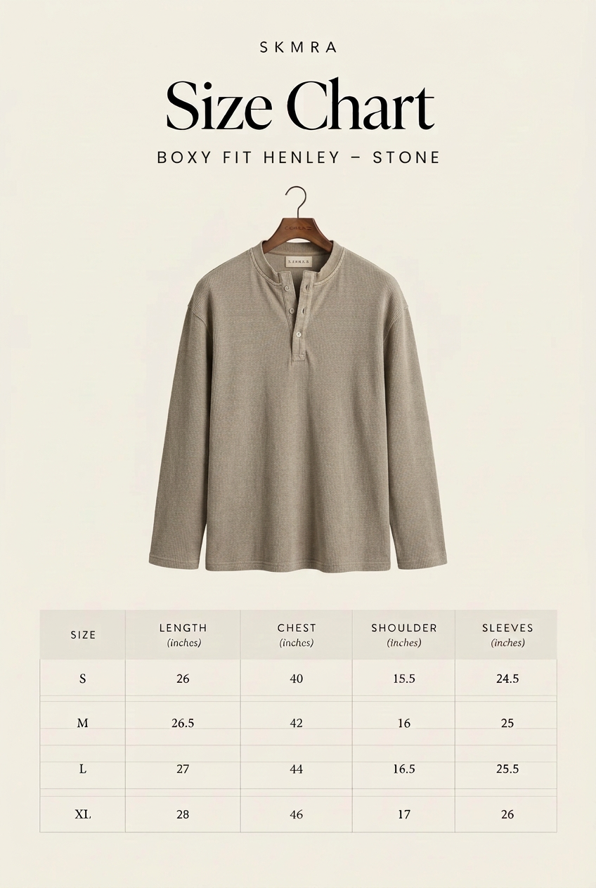 SKMRA Boxy Fit Henley – Stone