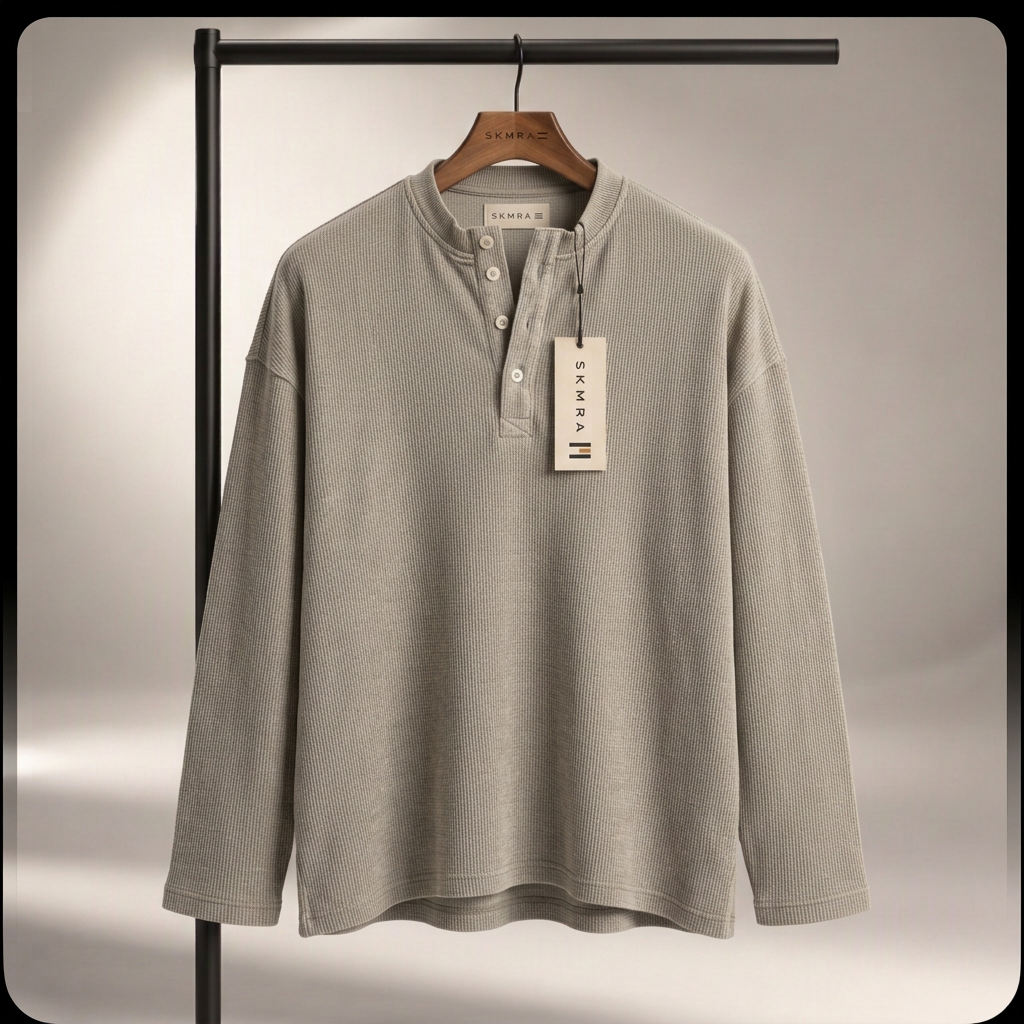 SKMRA Boxy Fit Henley – Stone