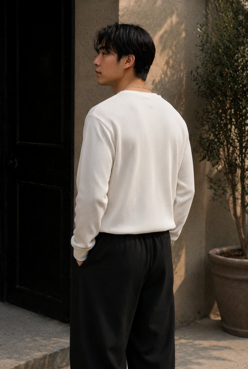 SKMRA Boxy Fit Henley – Ivory